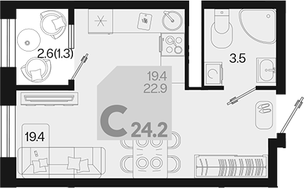 Продается 1-комн. квартира, 22.9 м²