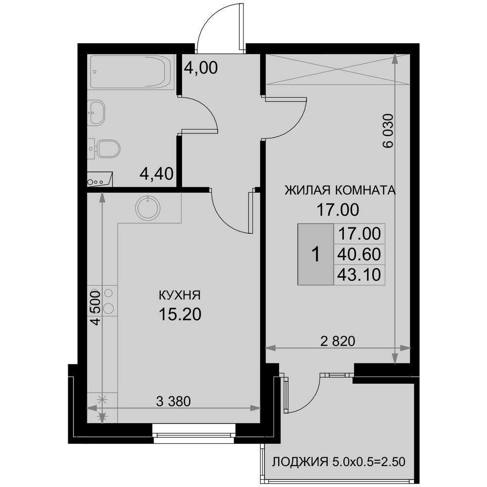 2-комн., 40.6 м², 2/7 этаж, ЖК «История»
