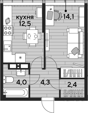 1-комн., 37.3 м², 18/19 этаж, ЖК «DОГМА ПАРК»
