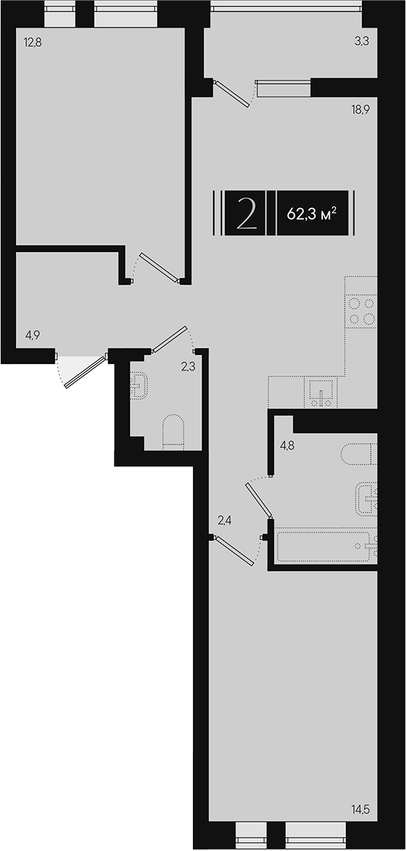2-комн., 60.65 м², 7/9 этаж, ЖК «Эрмитаж»