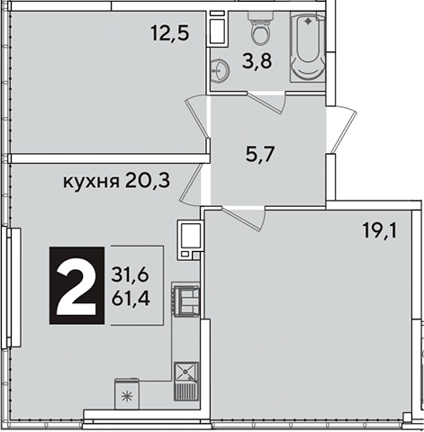 3-комн., 61.4 м², 16/16 этаж, ЖК «Самолет»