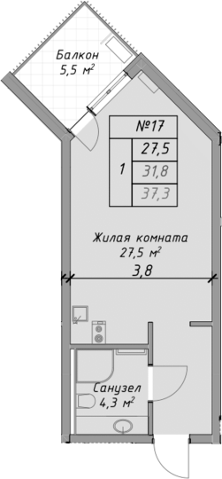 Студия, 31.8 м², 1/4 этаж, ЖК «Оазис Азова»