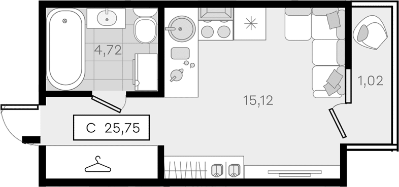 Студия, 24.73 м², 3/8 этаж, ЖК «История 3»