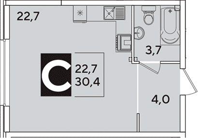 Студия, 30.4 м², 2/16 этаж, ЖК «Самолет»