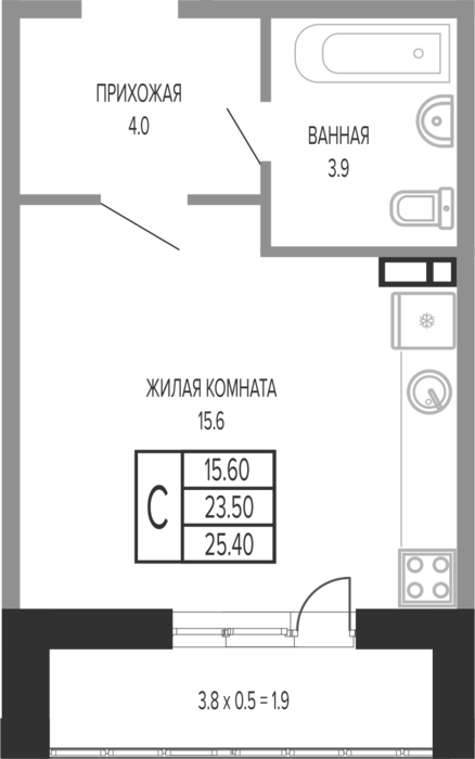 Продается 1-комн. квартира, 23.5 м²