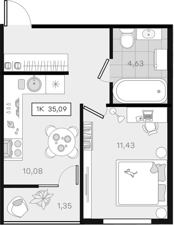 Продается 1-комн. квартира, 33.74 м²