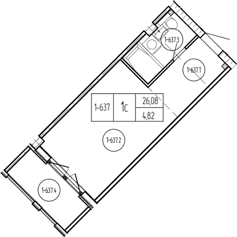 Продается 1-комн. квартира, 26.08 м²