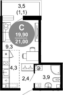 Студия, 19.9 м², 1/17 этаж, ЖК «Лестория»