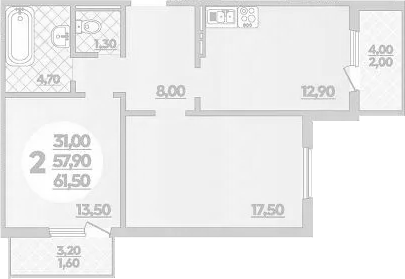 2-комн., 57.9 м², 4/18 этаж, ЖК «Парк у дома»