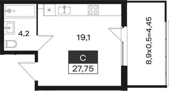 Студия, 23.3 м², 1/4 этаж, ЖК «Новая Елизаветка»