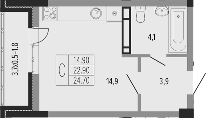 Студия, 22.9 м², 2/15 этаж, ЖК «Екатерининский парк»