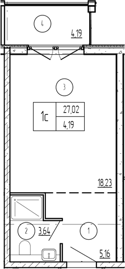 Студия, 27.29 м², 2/9 этаж, ЖК «Лучи»