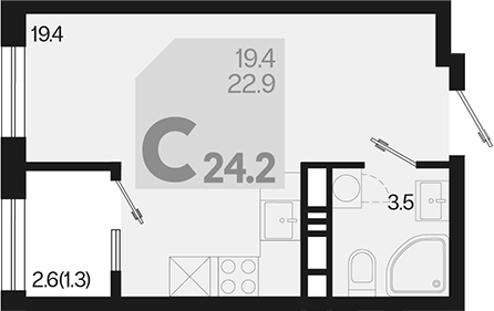 Студия, 22.9 м², 18/18 этаж, ЖК «Первое место»