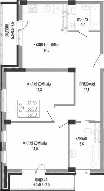 3-комн., 67.85 м², 2/3 этаж, ЖК «Екатерининский парк»