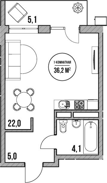 Студия, 31.1 м², 5/5 этаж, ЖК «МореТут»