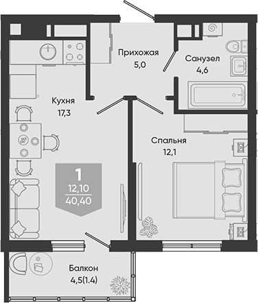 2-комн. Облака