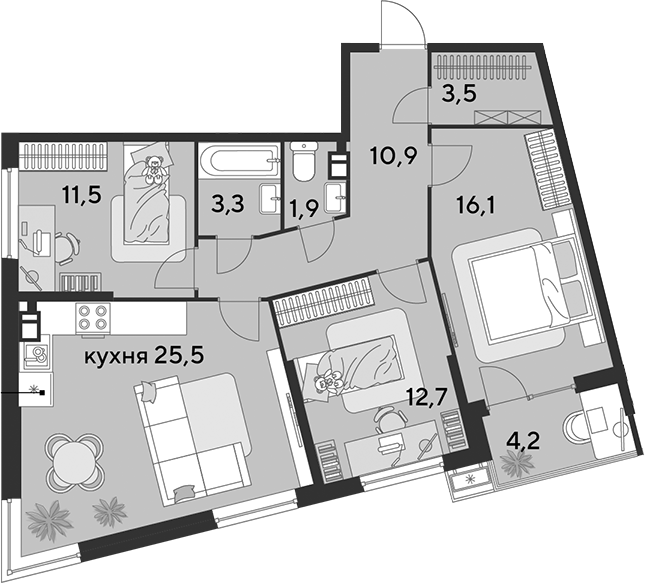 4+ комнаты, 85.4 м², 8/18 этаж, ЖК «Парк Победы»