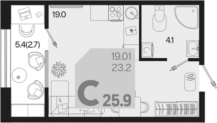 Студия, 23.2 м², 2/18 этаж, ЖК «Первое место»