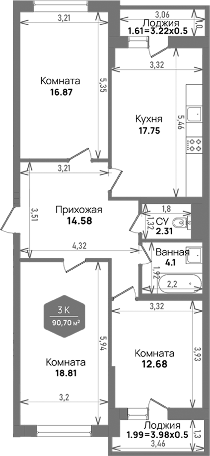 3-комн. Левада