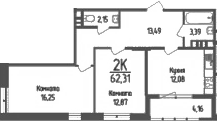 Продается 2-комн. квартира, 60.23 м²