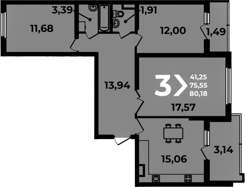 4+ комнаты, 75.55 м², 9/19 этаж, ЖК «Аксиома»