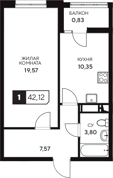 1-комн., 41.29 м², 6/20 этаж, ЖК «Центральный. Гамма»