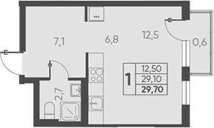 Студия, 29.1 м², 14/15 этаж, ЖК «Барса»