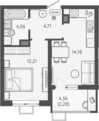 1-комн., 35.16 м², 5/9 этаж, ЖК «Теплые края»