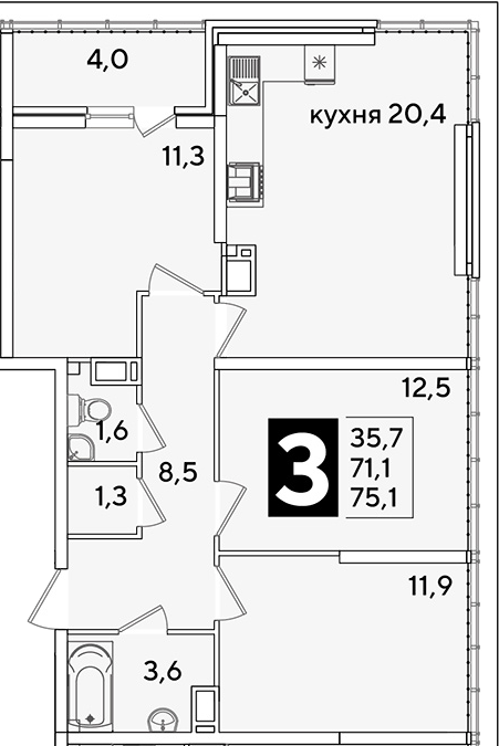4+ комнаты, 71.1 м², 16/16 этаж, ЖК «Самолет»