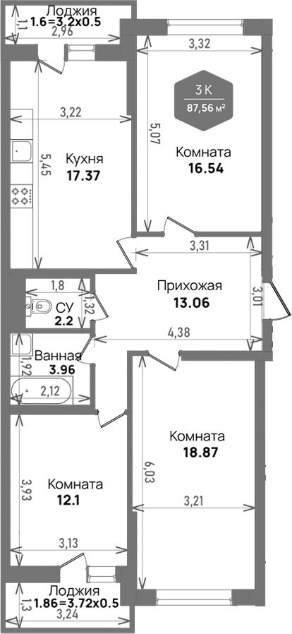 3-комн. Левада