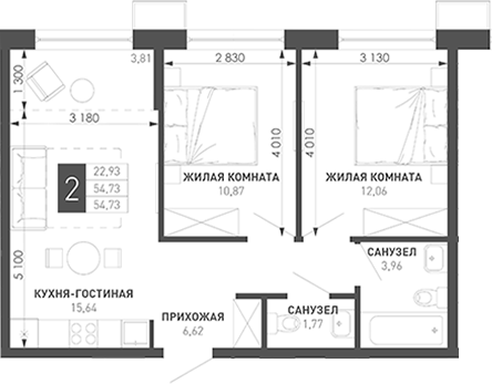 Продается 2-комн. квартира, 57.65 м²