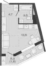 Студия, 21.7 м², 2/4 этаж, ЖК «Дзенпарк»