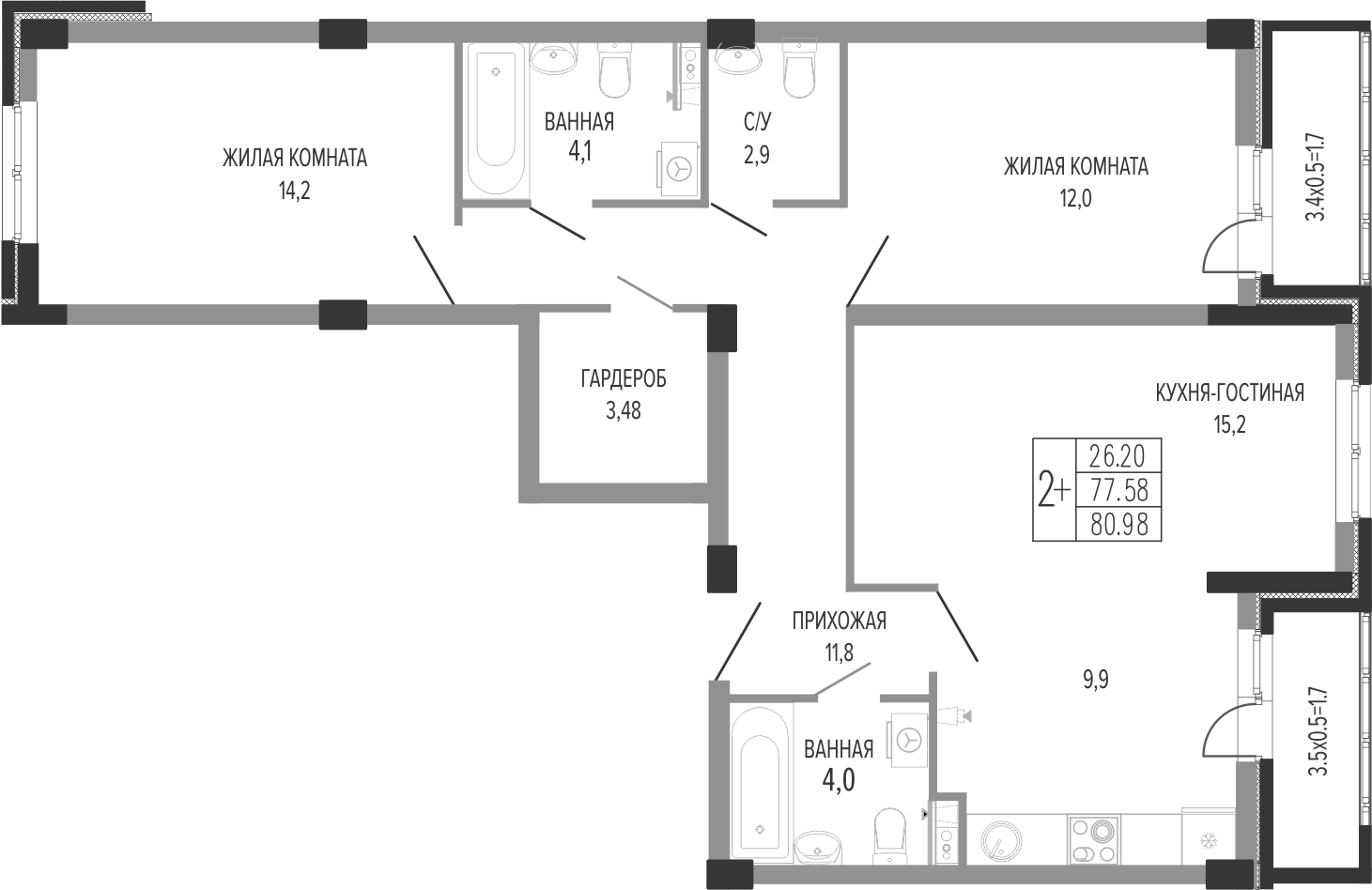 Продается 3-комн. квартира, 79.1 м²