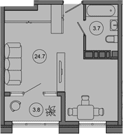 Студия, 28.4 м², 2/10 этаж, ЖК «Гостиничный комплекс GREENMONT»