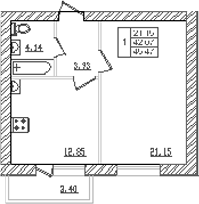 1-комн., 39.69 м², 3/3 этаж, ЖК «Северный. СЗ Северный»