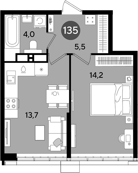 1-комн., 37.4 м², 16/16 этаж, ЖК «DОГМА ПАРК»