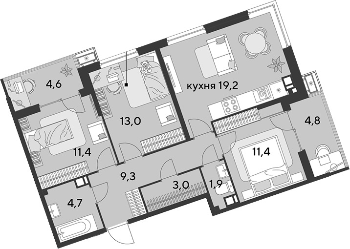 4+ комнаты, 73.9 м², 6/18 этаж, ЖК «Парк Победы»