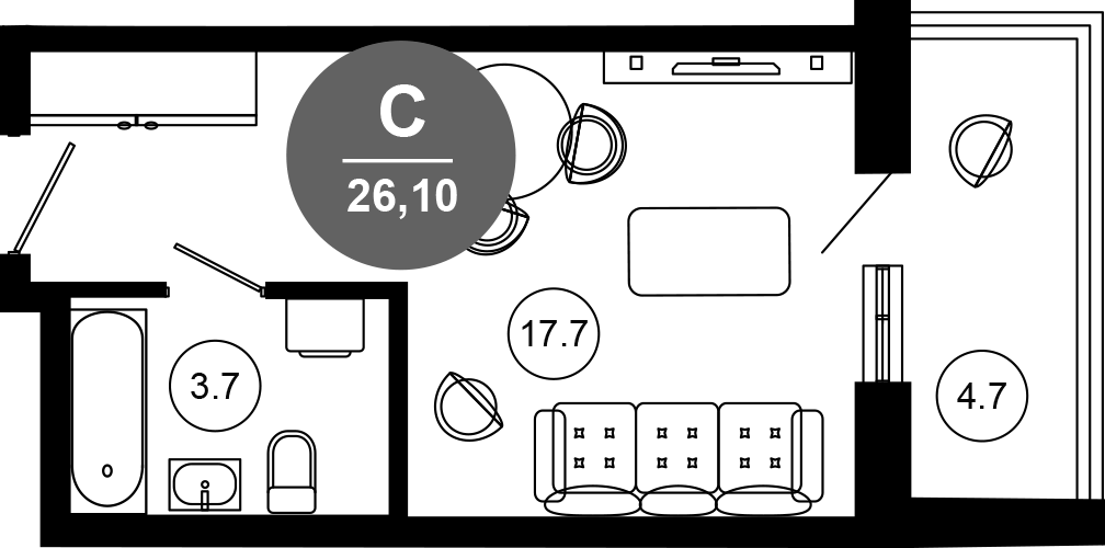 Студия, 21.4 м², 4/10 этаж, ЖК «Гостиничный комплекс GREENMONT»