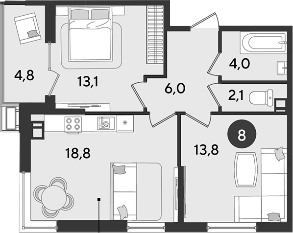 Продается 3-комн. квартира, 57.8 м²