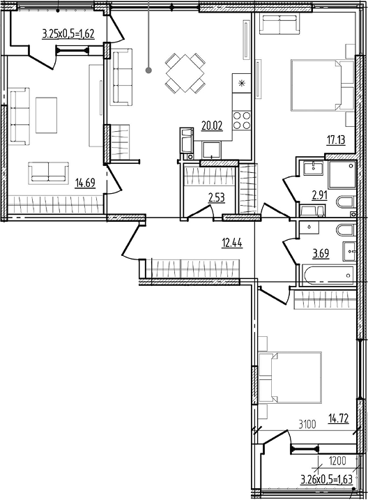 Продается 3-комн. квартира, 88.44 м²