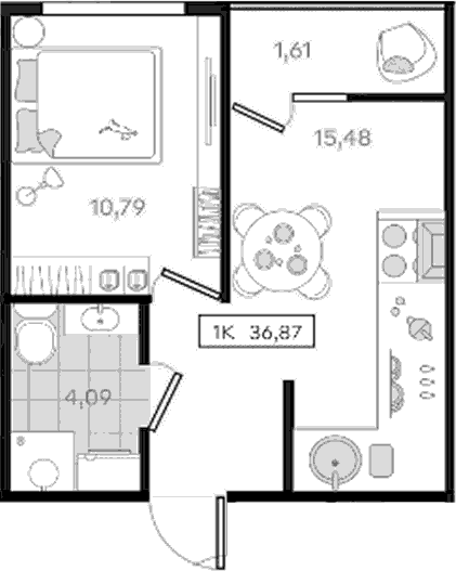 1-комн., 35.26 м², 5/8 этаж, ЖК «История 3»