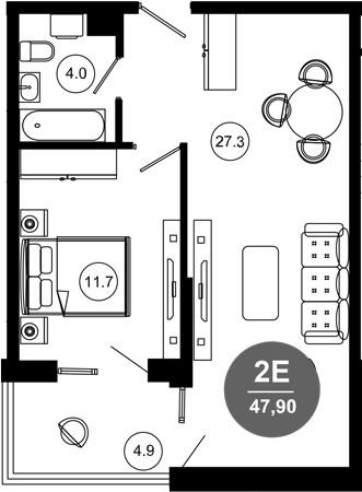 2-комн., 43 м², 10/10 этаж, ЖК «Гостиничный комплекс GREENMONT»
