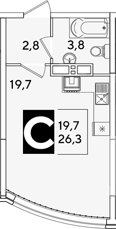 Студия, 26.3 м², 11/16 этаж, ЖК «Самолет»
