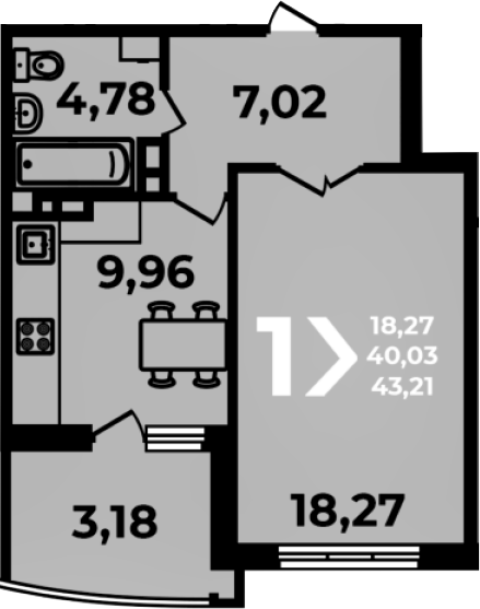 Продается 1-комн. квартира, 40.03 м²
