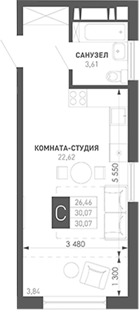 Студия, 32.1 м², 12/18 этаж, ЖК «Иначе в Молодежном»
