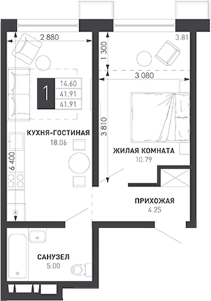1-комн. Иначе в Молодежном
