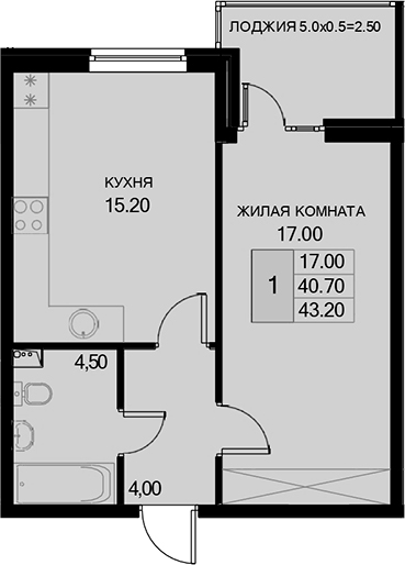 1-комн., 40.7 м², 2/7 этаж, ЖК «История»