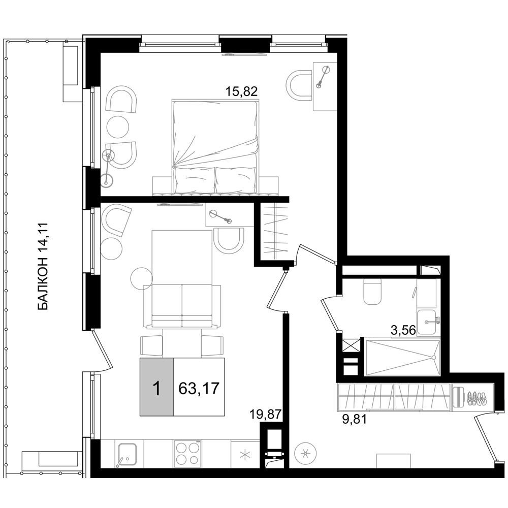 2-комн., 49.06 м², 6/8 этаж, ЖК «IT гостиничный комплекс Корсаков»
