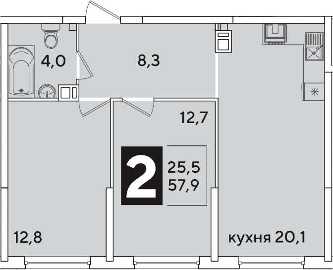 3-комн., 57.9 м², 7/16 этаж, ЖК «Самолет»