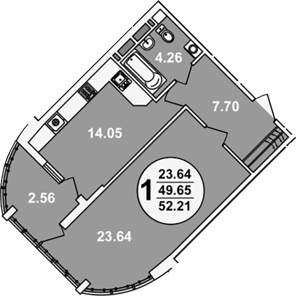 1-комн., 49.65 м², 16/23 этаж, ЖК «Краснодар Сити»
